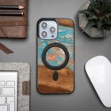 Etui Bewood Unique MagSafe Saturn z drewna i żywicy na iPhone 14 Pro Max - niebiesko-czerwone