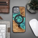 Etui Bewood Unique MagSafe Turquoise z drewna i żywicy na iPhone 13 Pro Max - turkusowo-czarne