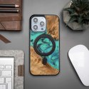 Etui Bewood Unique MagSafe Turquoise z drewna i żywicy na iPhone 14 Pro Max - turkusowo-czarne