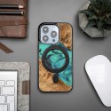 Etui Bewood Unique MagSafe Turquoise z drewna i żywicy na iPhone 14 Pro - turkusowo-czarne