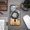 Etui Bewood Unique MagSafe Ziemia Żywioł z drewna i żywicy na iPhone 14 Pro Max - czarno-białe