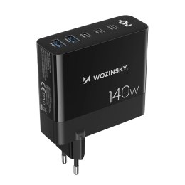 Ładowarka sieciowa GaN Wozinsky CGWCB 140W 3 x USB-C / 2 x USB-A - czarna