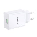 Ładowarka sieciowa VFAN E03, 1x USB, 18W, QC 3.0 + kabel Micro USB (biała)