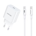 Ładowarka sieciowa VFAN E04, USB-C, 20W, QC 3.0 + kabel USB-C (biała)