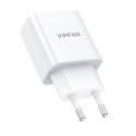 Ładowarka sieciowa VFAN E04, USB-C, 20W, QC 3.0 + kabel USB-C (biała)