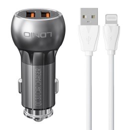 Ładowarka samochodowa LDNIO C503Q 2USB + Kabel Lightning