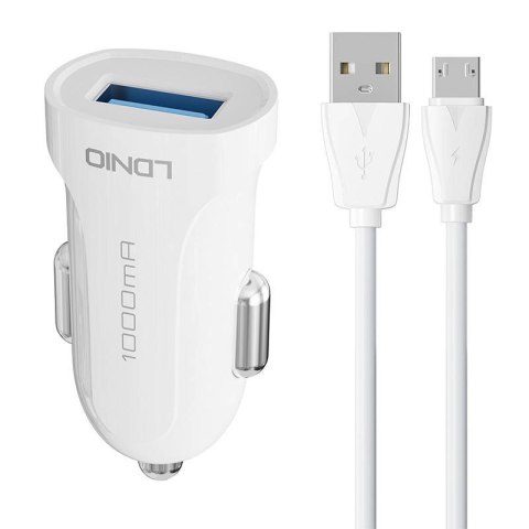 Ładowarka samochodowa LDNIO DL-C17, 1x USB, 12W + kabel Micro USB (biała)