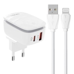 Ładowarka sieciowa LDNIO A2425C USB, USB-C + kabel Lightning