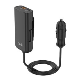 Ładowarka samochodowa Budi 105W, USB + USB-C, PD + QC 3.0 (czarna)