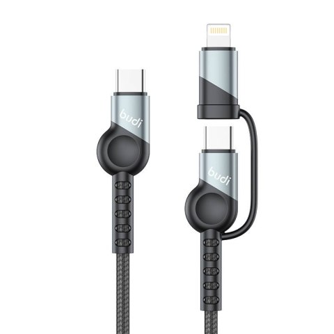 Kabel 2w1 USB do USB-C / Lightning Budi 65W/20W PD, 1m (czarny)