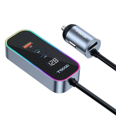 Ładowarka samochodowa Toocki 2xUSB-C + 2xUSB, 155W (szara)