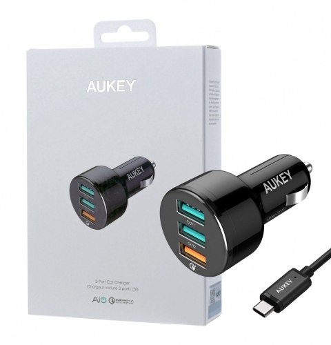 AUKEY CC-T11 ładowarka samochodowa 3xUSB Quick Charge 3.0 | 7.8A | 42W + kabel USB-C