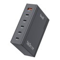 Ładowarka sieciowa Budi 350, GaN PD+ QC3.0, 5xUSB-C+1xUSB-A, 160W US/UK/EU (czarna)