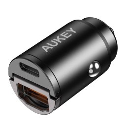 Ładowarka samochodowa Aukey CC-A3, 1xUSB-A, 1xUSB-C, 30W (czarna)