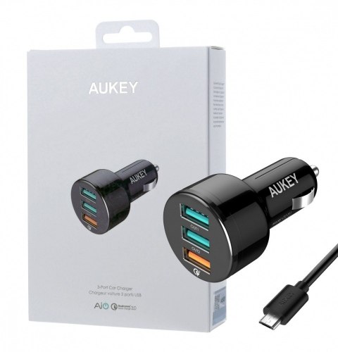 AUKEY CC-T11 ładowarka samochodowa 3xUSB Quick Charge 3.0 | 7.8A | 42W + kabel micro USB