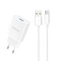 Dudao ładowarka sieciowa EU USB 5V/2.4A QC3.0 Quick Charge 3.0 + kabel przewód USB Typ C biały (A3EU + Type-c white)