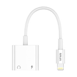 Kabel VFAN L10 Lightning do Lightning + mini jack 3.5mm AUX, 10cm (biały)