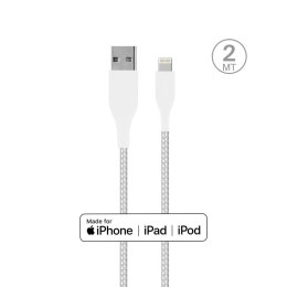 Puro Fabric cable  Kevlar 'Ultra Strong' USB-A to Lightning 2.0, 12W, 480MBps, 2m white