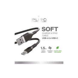 Puro Soft Cable USB-A to USB-C 1.5m, black