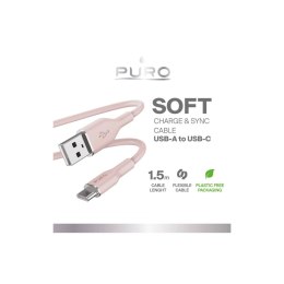 Puro Soft Cable USB-A to USB-C 1.5m, pink