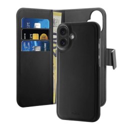 Puro Eco-Leather Case W/horiz.flip+3 Card Slot+Banknote Pocket+Magn Cover, for iPhone 16 Plus, black