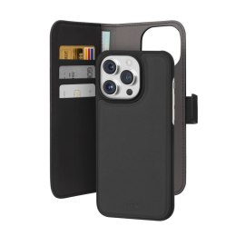 Puro Eco-leather detachable wallet case with horizontal flip+3compartments+1pocket+standup+magnetic flap for iPhone 15 Plus, bla