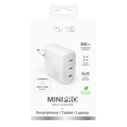 Puro GaN Wall Charger with 3 USB-C ports, 96W, white