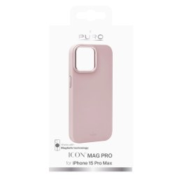 Puro Silicon Cover 'ICON MAG PRO' with magnets inside, metal buttons and camera ring for iPhone 15 Pro Max, rose color