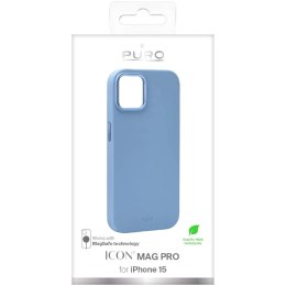 Puro Silicon Cover 'ICON MAG PRO' with magnets inside, metal buttons and camera ring for iPhone 15, light blue color