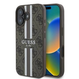 Etui Guess 4G Printed Stripes MagSafe na iPhone 16 Plus - brązowe