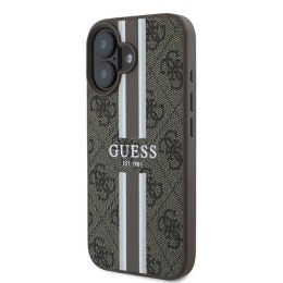 Etui Guess 4G Printed Stripes MagSafe na iPhone 16 Plus - brązowe