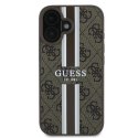 Etui Guess 4G Printed Stripes MagSafe na iPhone 16 Plus - brązowe