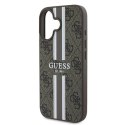 Etui Guess 4G Printed Stripes MagSafe na iPhone 16 Plus - brązowe