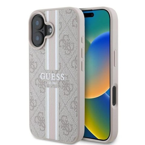 Etui Guess 4G Printed Stripes MagSafe na iPhone 16 Plus - różowe