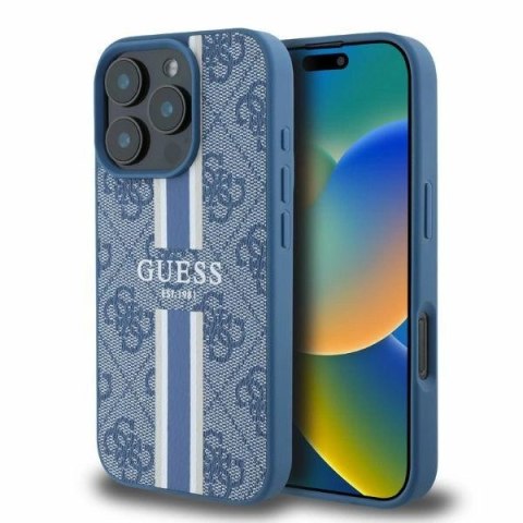 Etui Guess 4G Printed Stripes MagSafe na iPhone 16 Pro Max - niebieskie