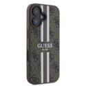 Etui Guess 4G Printed Stripes MagSafe na iPhone 16 - brązowe