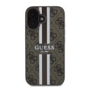 Etui Guess 4G Printed Stripes MagSafe na iPhone 16 - brązowe