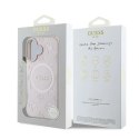 Etui Guess Saffiano Peony Classic Logo MagSafe na iPhone 16 Plus - różowe