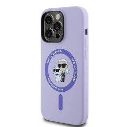 Etui Karl Lagerfeld HC MagSafe Silicone Karl&Choupette Heads Ring na iPhone 14 Pro - fioletowe