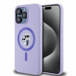 Etui Karl Lagerfeld Silicone Karl&Choupette Heads Ring MagSafe na iPhone 15 Pro Max - fioletowe