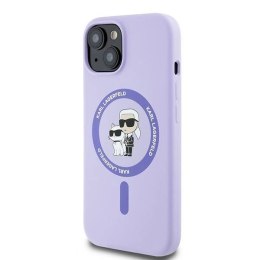 Etui Karl Lagerfeld Silicone Karl&Choupette Heads Ring MagSafe na iPhone 15 - fioletowe