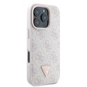 Etui Guess Leather 4G Triangle Strass MagSafe na iPhone 16 Pro - różowe