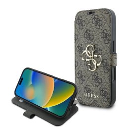 Etui Guess 4G Metal Logo na iPhone 16 Pro - brązowe