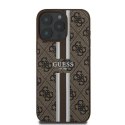 Etui Guess 4G Printed Stripes MagSafe na iPhone 16 Pro - brązowe