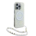 Etui Guess IML Flowers Allover Electro With Pearl Strap MagSafe na iPhone 16 Pro - białe