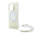 Etui Guess IML Flowers Allover Electro With Pearl Strap MagSafe na iPhone 16 Pro - białe