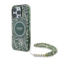 Etui Guess IML Flowers Allover Electro With Pearl Strap MagSafe na iPhone 16 Pro - zielone