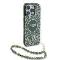 Etui Guess IML Flowers Allover Electro With Pearl Strap MagSafe na iPhone 16 Pro - zielone