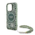 Etui Guess IML Flowers Allover Electro With Pearl Strap MagSafe na iPhone 16 Pro - zielone