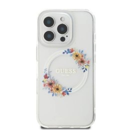 Etui Guess IML Flowers Wreath MagSafe na iPhone 16 Pro Max - przezroczyste